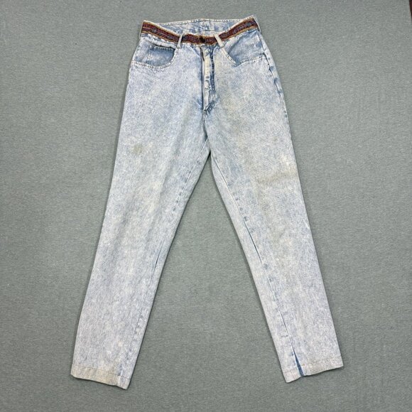 Switch Usa Denim - VTG Switch USA Jeans Womens 26x27 Tapered High Rise Light Wash Woven Floral Belt